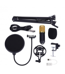 Pack Microphone BM-800 avec Support flexible,  Filtre Anti-pop et Carte Son