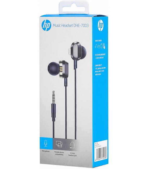Écouteurs intra-auriculaires HP DHE-7003 avec contrôle du volume et microphone, noir
